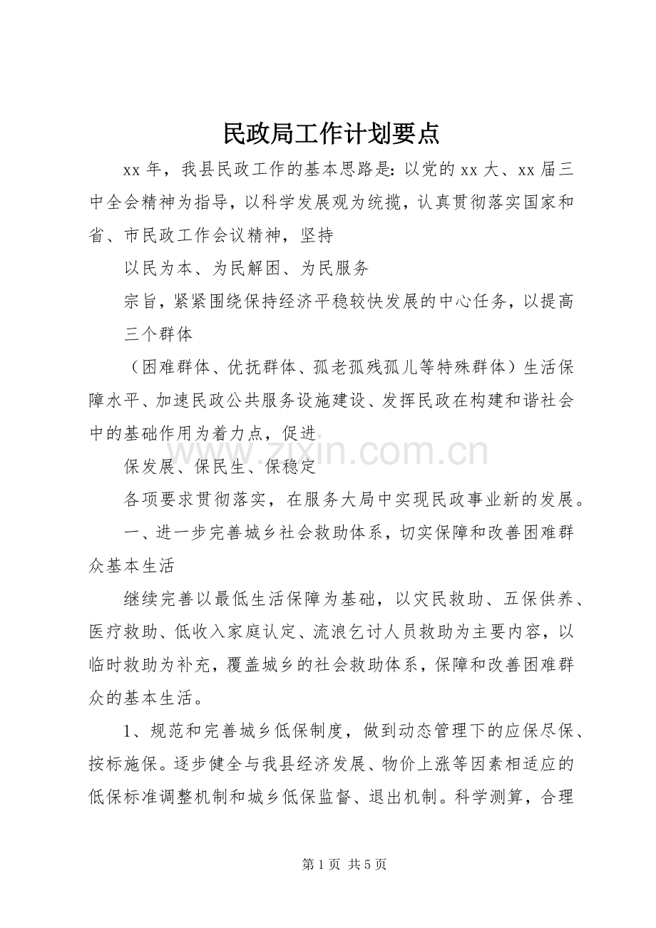 民政局工作计划要点 .docx_第1页