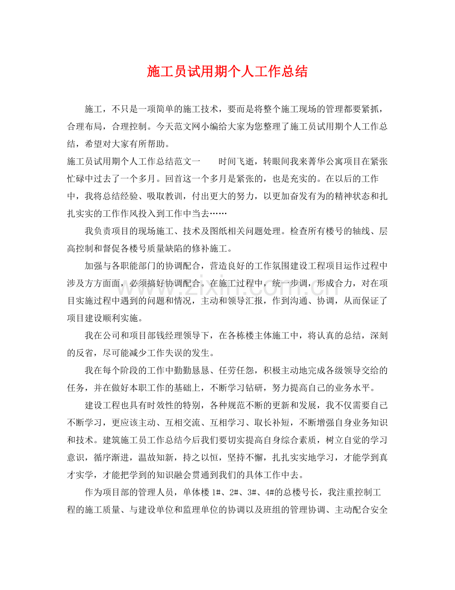 施工员试用期个人工作总结 .docx_第1页