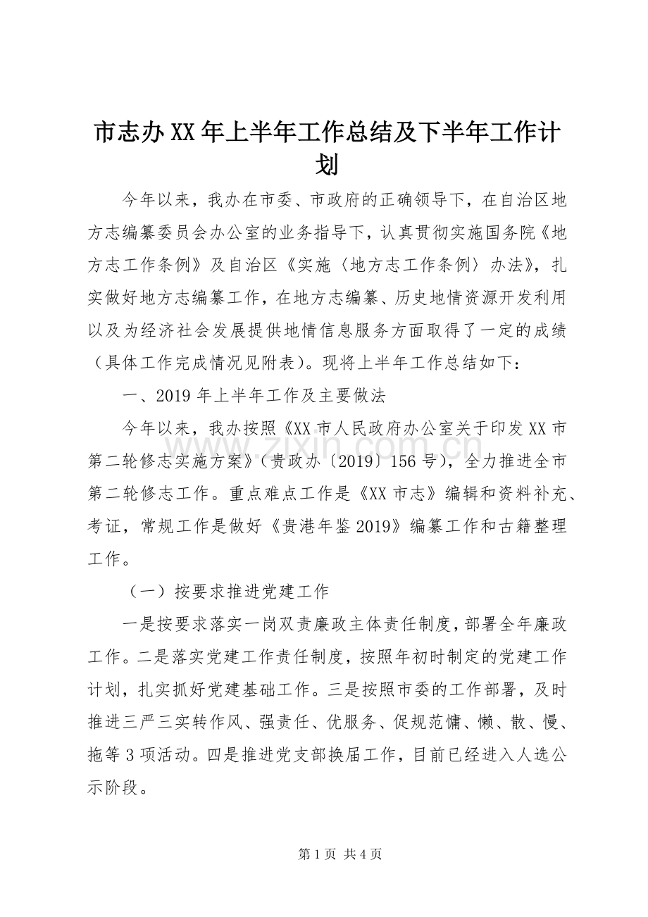 市志办XX年上半年工作总结及下半年工作计划 .docx_第1页