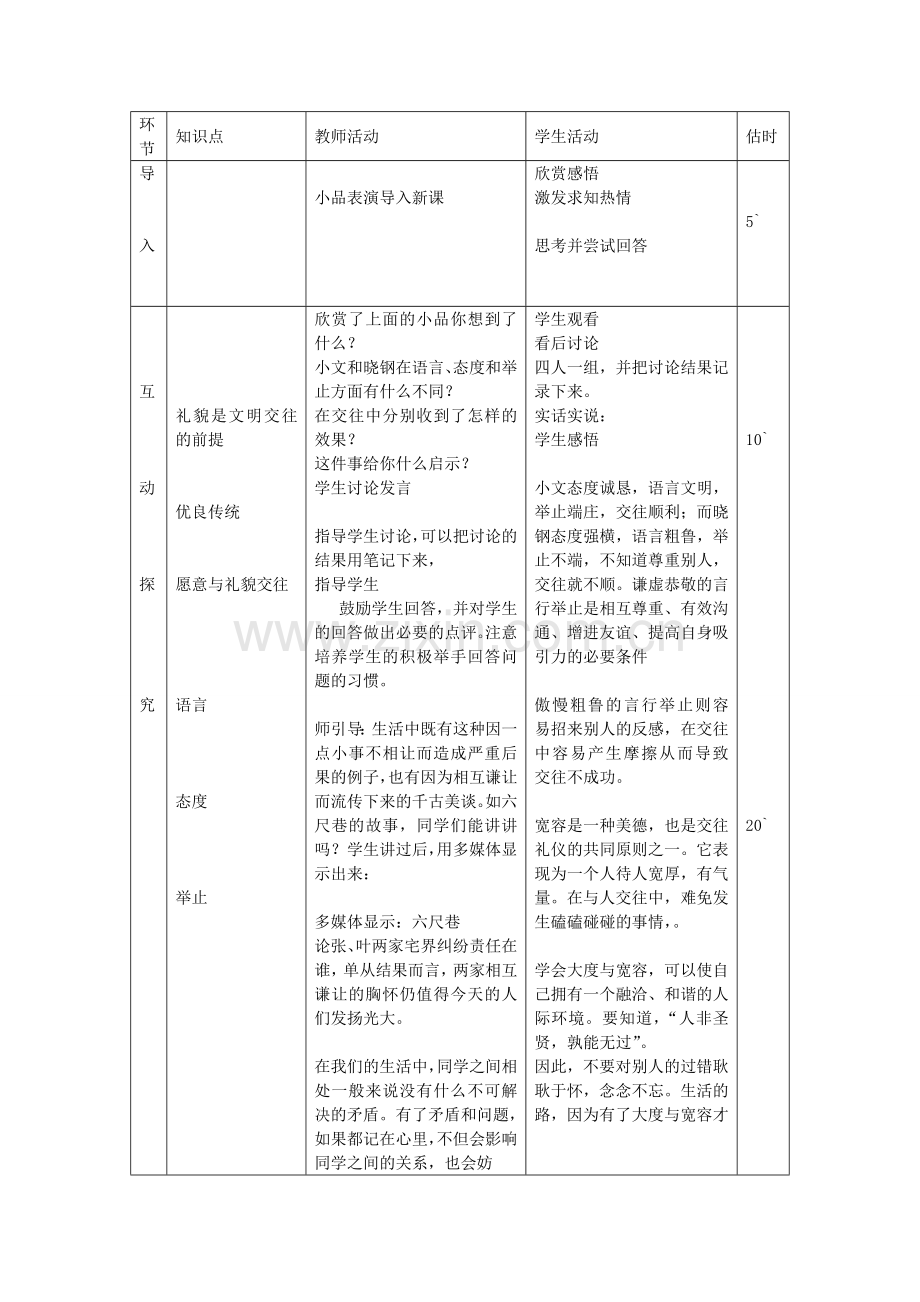 八年级政治上册 2.4.1 文明交往礼为先教案 鲁教版-鲁教版初中八年级上册政治教案.doc_第2页