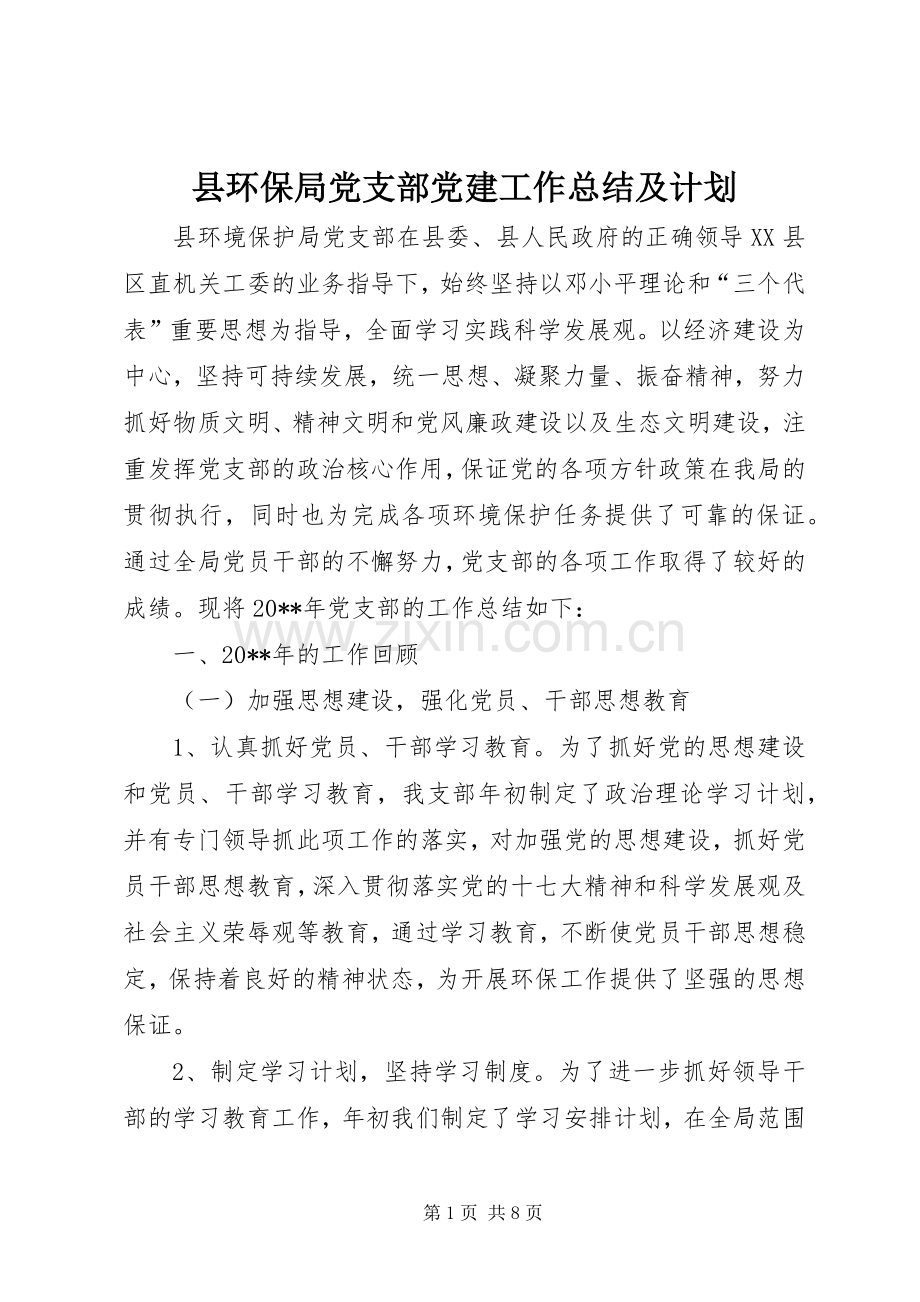 县环保局党支部党建工作总结及计划.docx_第1页