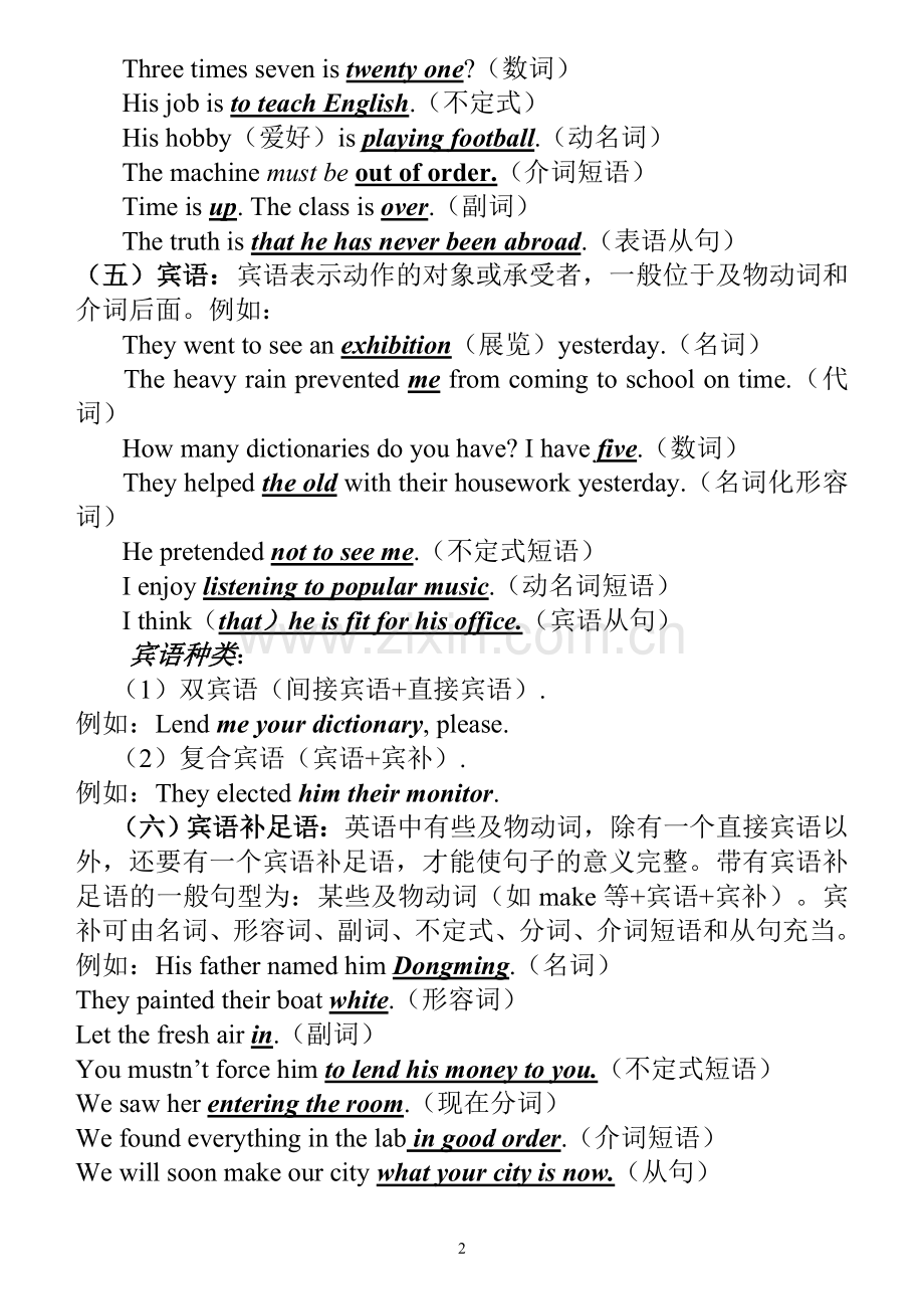 高中英语句子成分和句子类型讲解及配套练习 (讲课用).doc_第2页