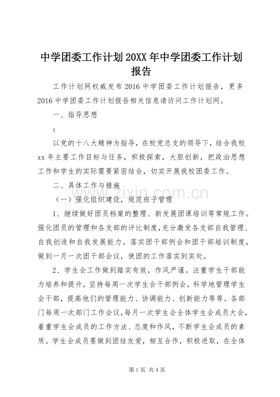 中学团委工作计划20XX年中学团委工作计划报告.docx_第1页