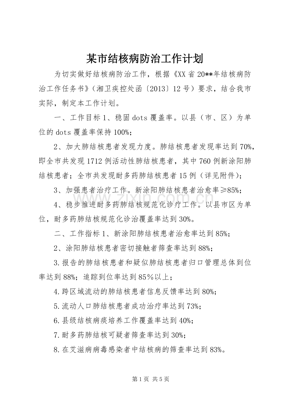 某市结核病防治工作计划 .docx_第1页