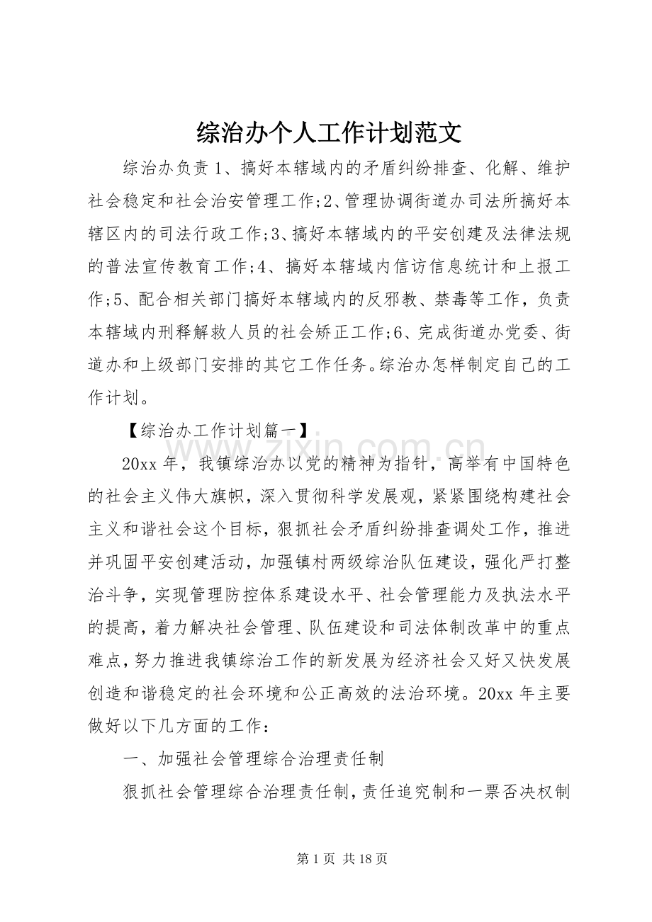 综治办个人工作计划范文.docx_第1页