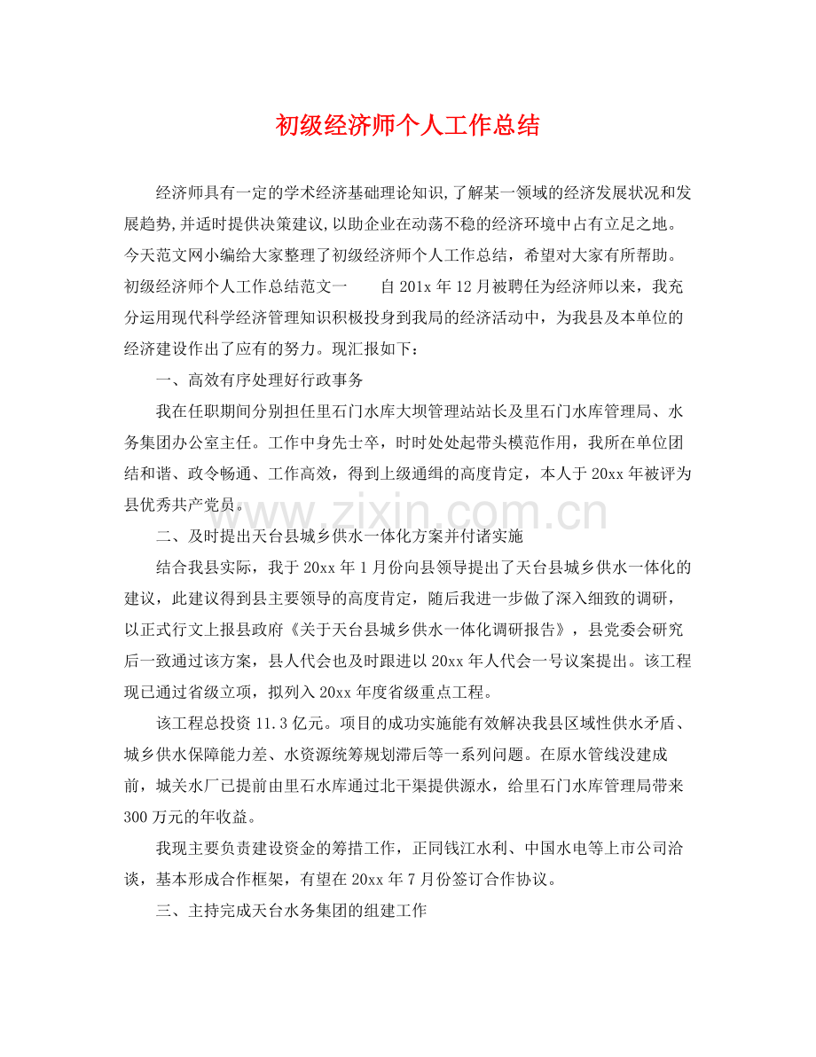 初级经济师个人工作总结 .docx_第1页