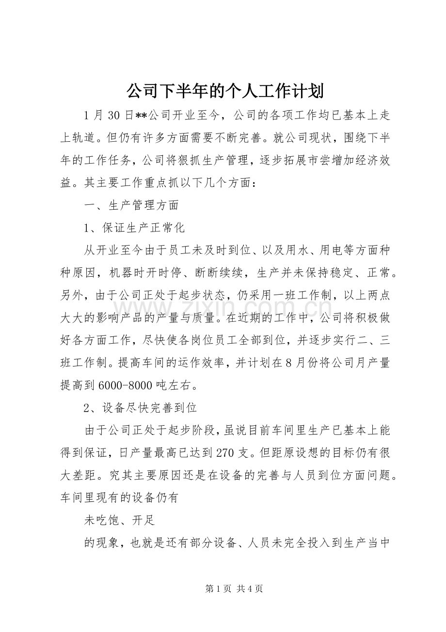 公司下半年的个人工作计划.docx_第1页