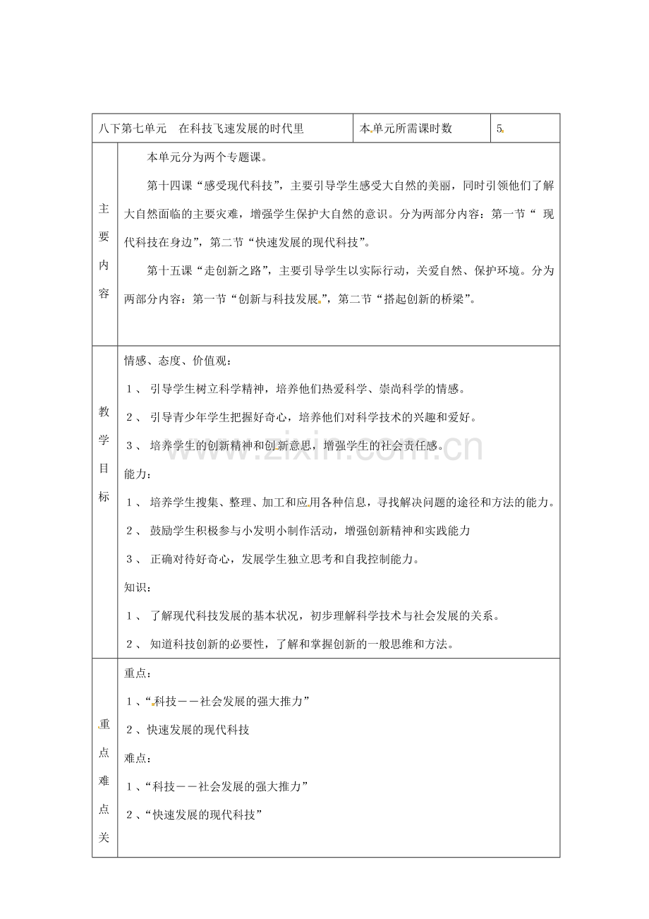 山东省滨州市邹平实验中学八年级政治下册 单元备课教案三 新人教版.doc_第1页