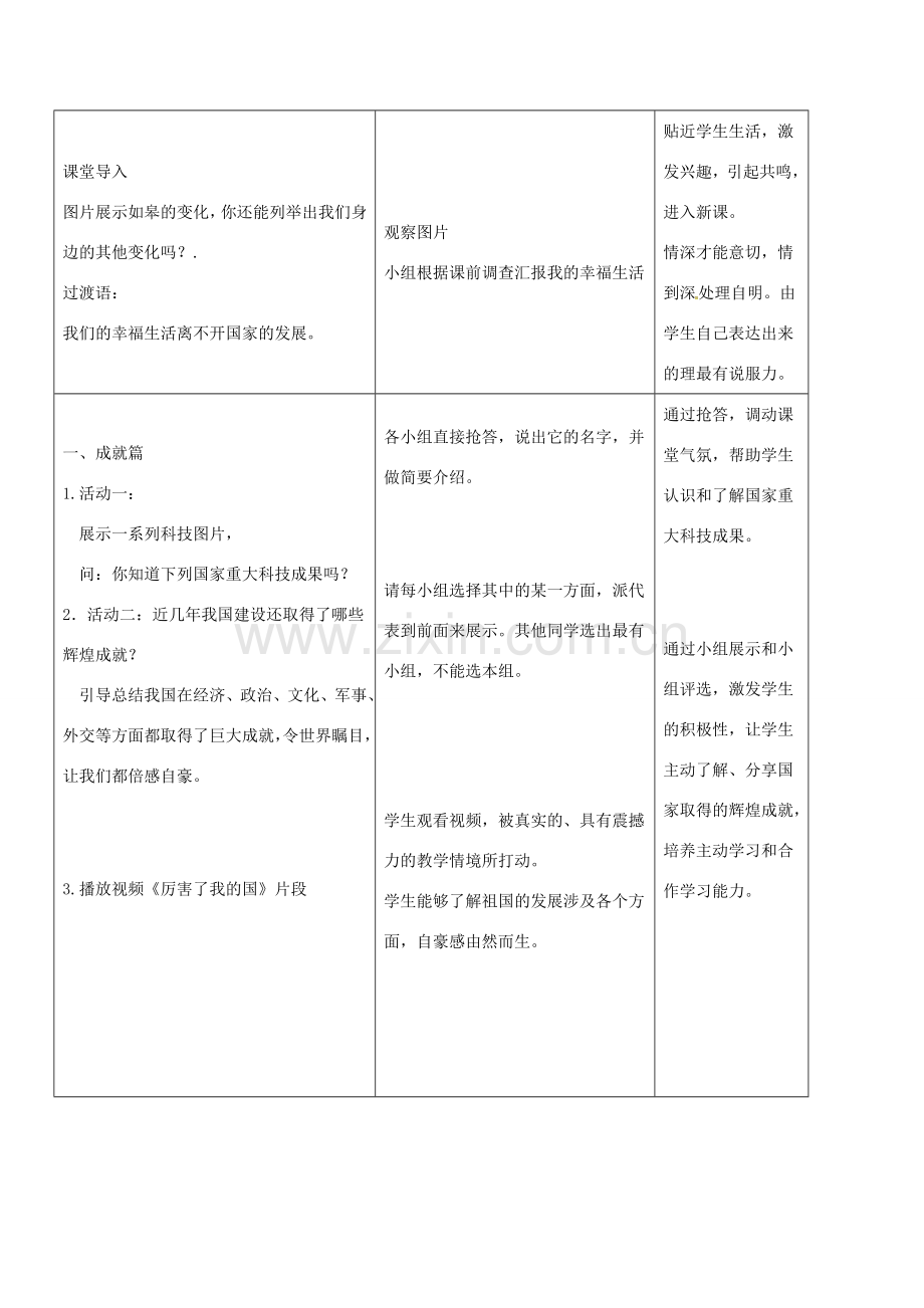 八年级道德与法治上册 第四单元 维护国家利益 第十课 建设美好祖国 第1框 关心国家发展教学设计 新人教版-新人教版初中八年级上册政治教案.doc_第3页