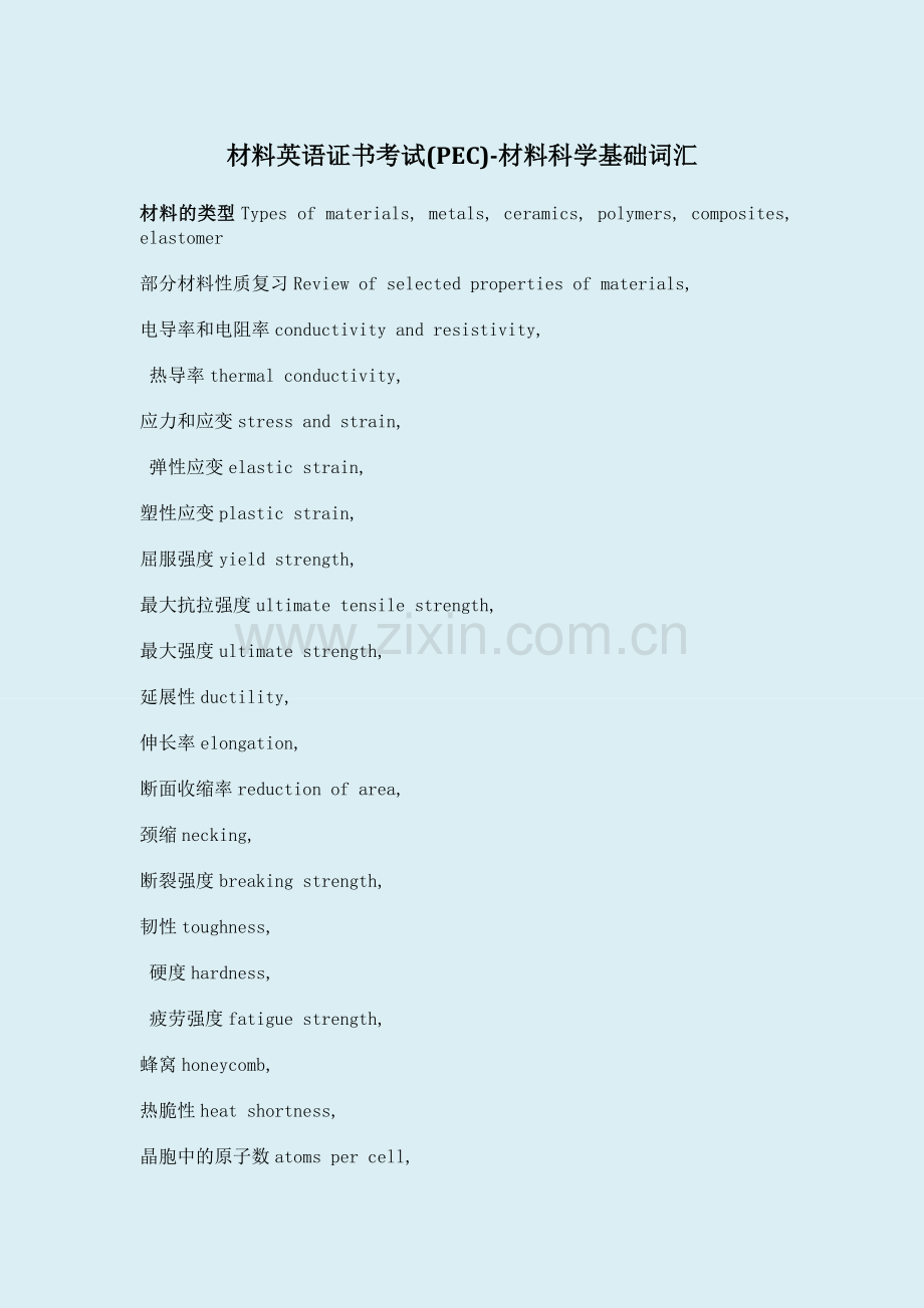 材料英语证书考试(PEC)-材料科学基础词汇.doc_第1页