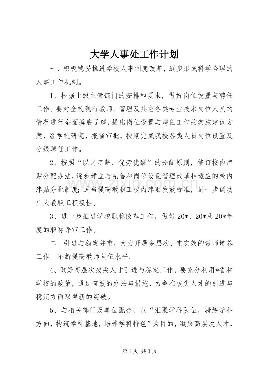 大学人事处工作计划.docx_第1页