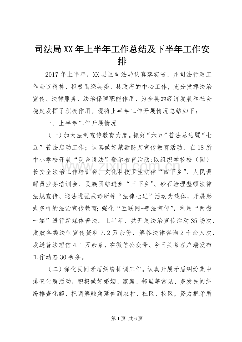 司法局XX年上半年工作总结及下半年工作安排.docx_第1页