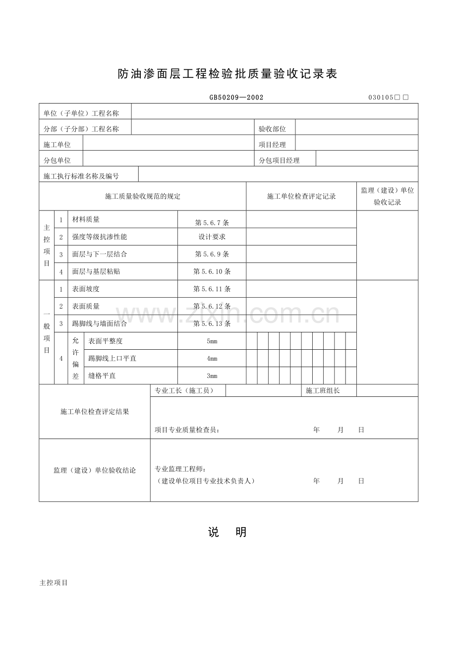 防油渗面层工程检验批质量验收记录表.docx_第1页