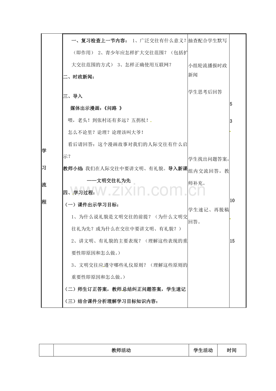 山东省邹平县实验中学八年级政治下册《第4课 第1节 文明交往礼为先》教学案 新人教版.doc_第2页