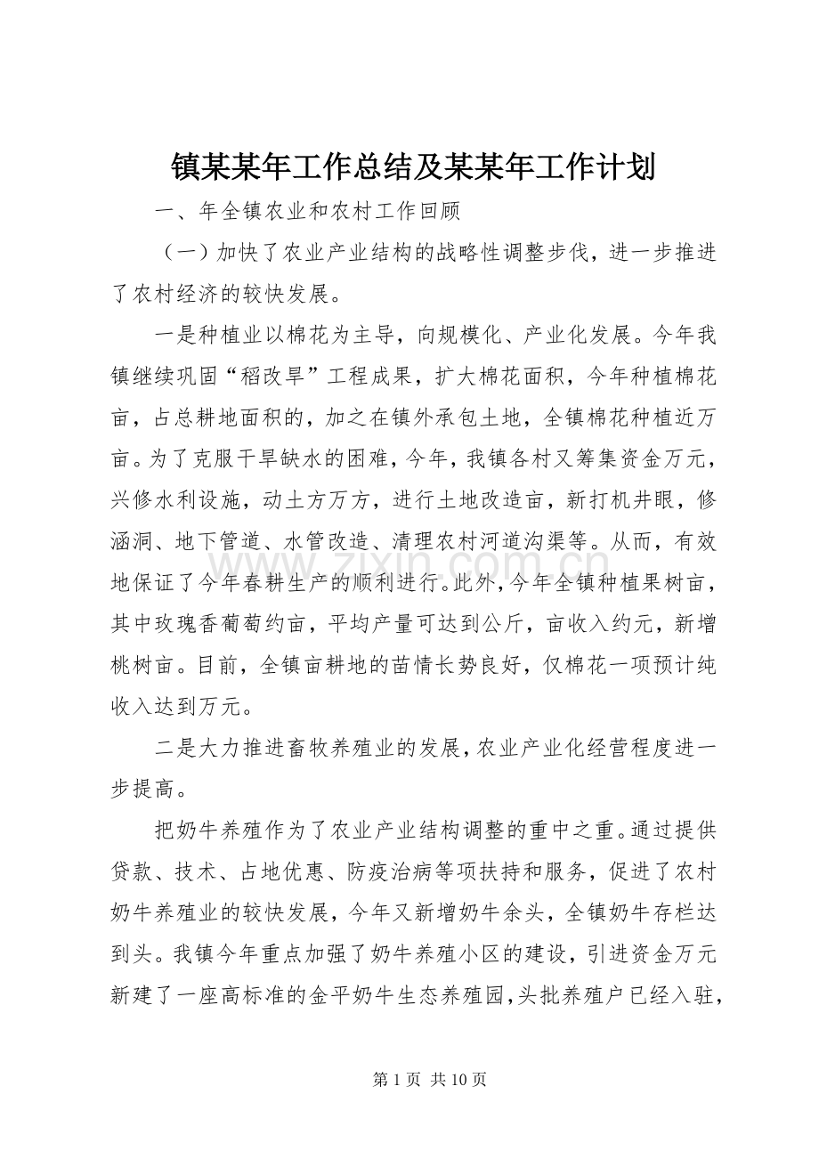 镇某某年工作总结及某某年工作计划.docx_第1页