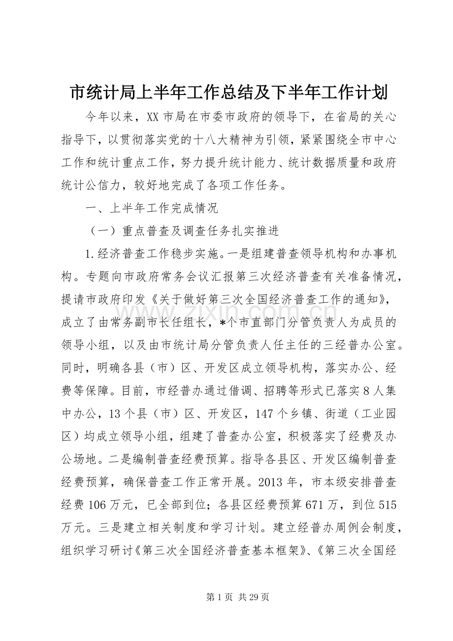 市统计局上半年工作总结及下半年工作计划 .docx_第1页