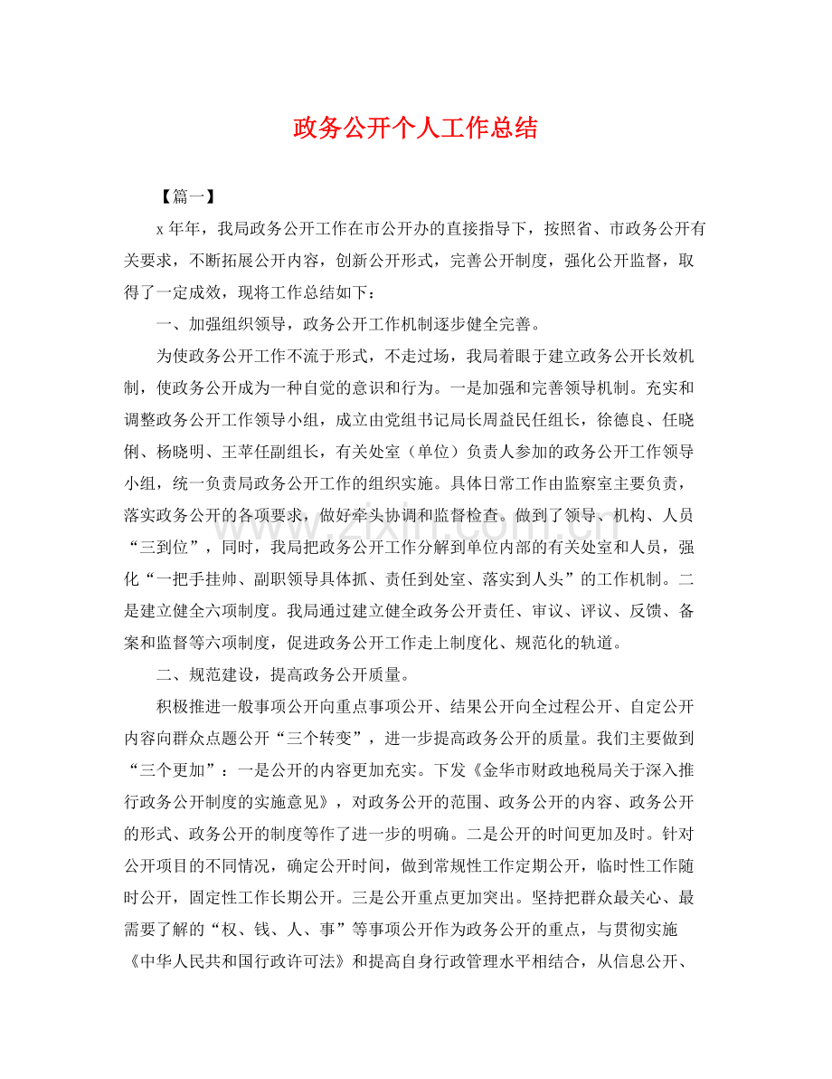 政务公开个人工作总结 .docx_第1页