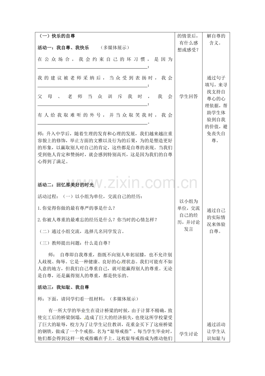 重庆市大坪中学七年级政治下册 1.1.1 自尊是人人都需要的教案 新人教版.doc_第2页