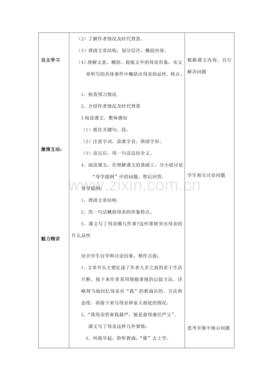 八年级语文下册 第一单元 2《我的母亲》教案1 新人教版-新人教版初中八年级下册语文教案.doc_第2页