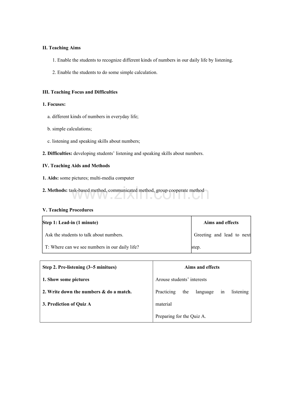 七年级英语上册：Chapter 4 The world of numbers Listening & Speaking教案牛津深圳版.doc_第2页