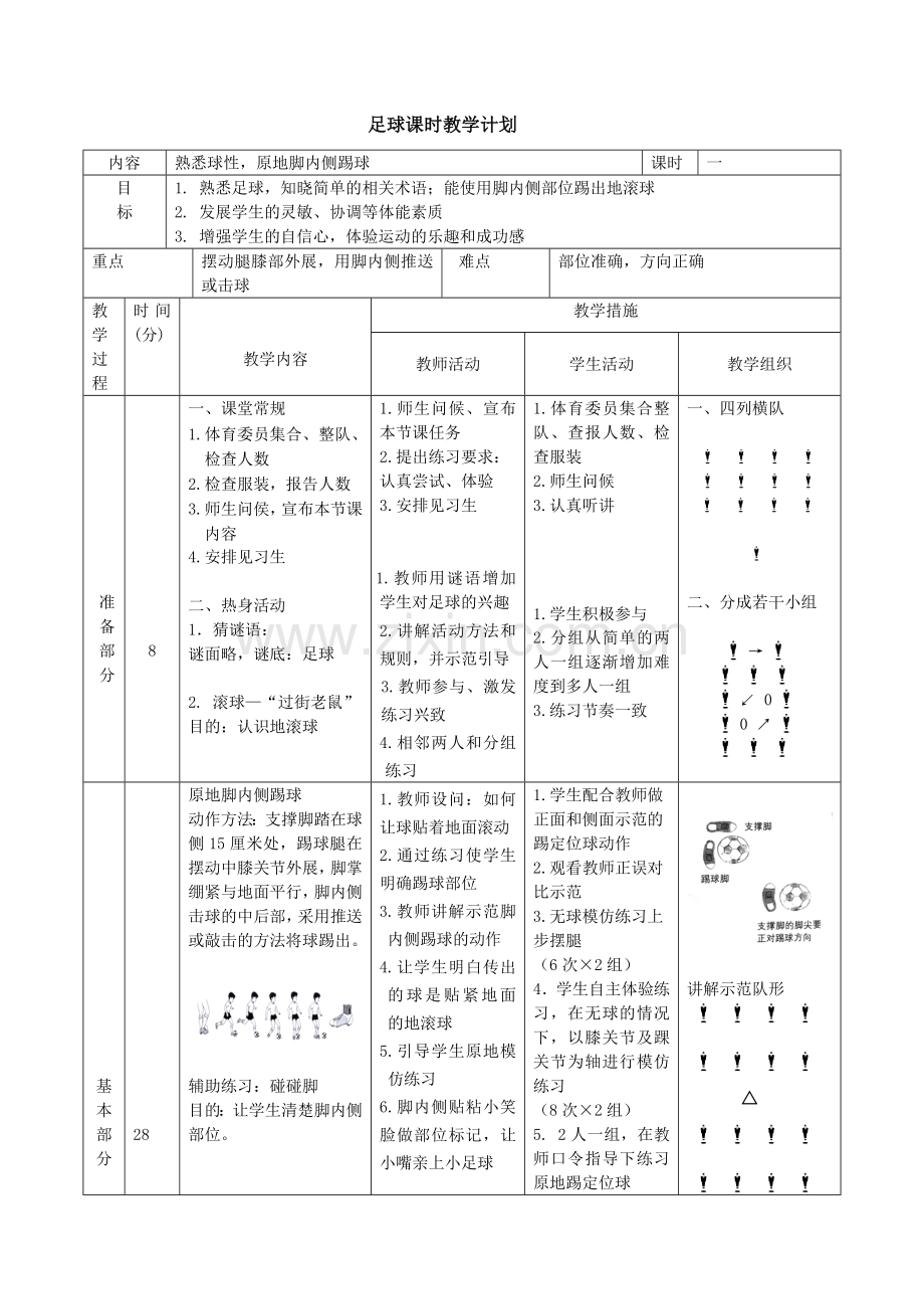 附件4：足球课时教学计划.doc_第1页