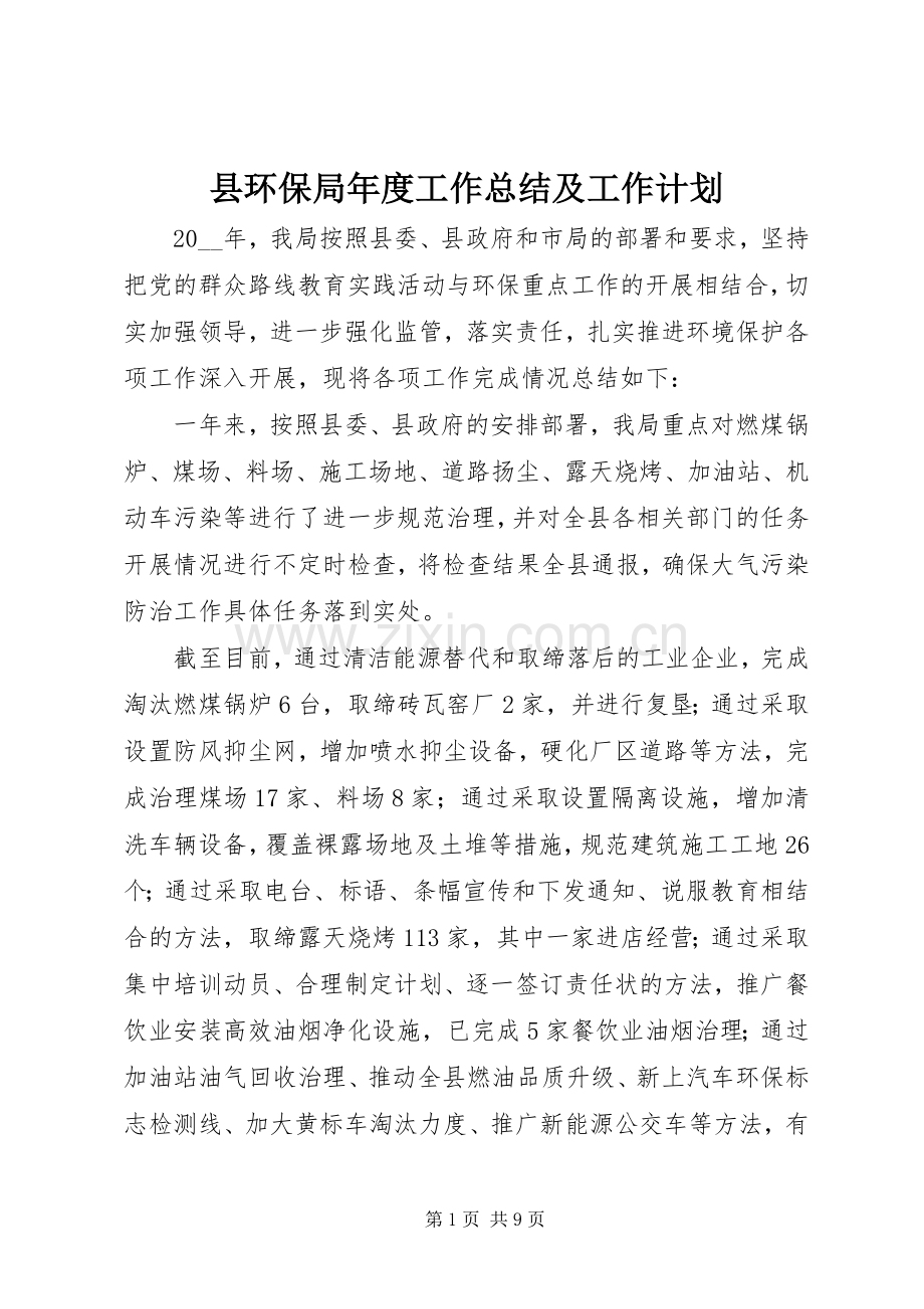 县环保局年度工作总结及工作计划 .docx_第1页