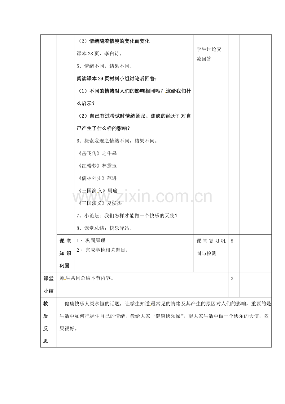 山东省邹平县实验中学七年级政治下册《13.1 你了解自己的情绪吗》教案 鲁教版.doc_第3页