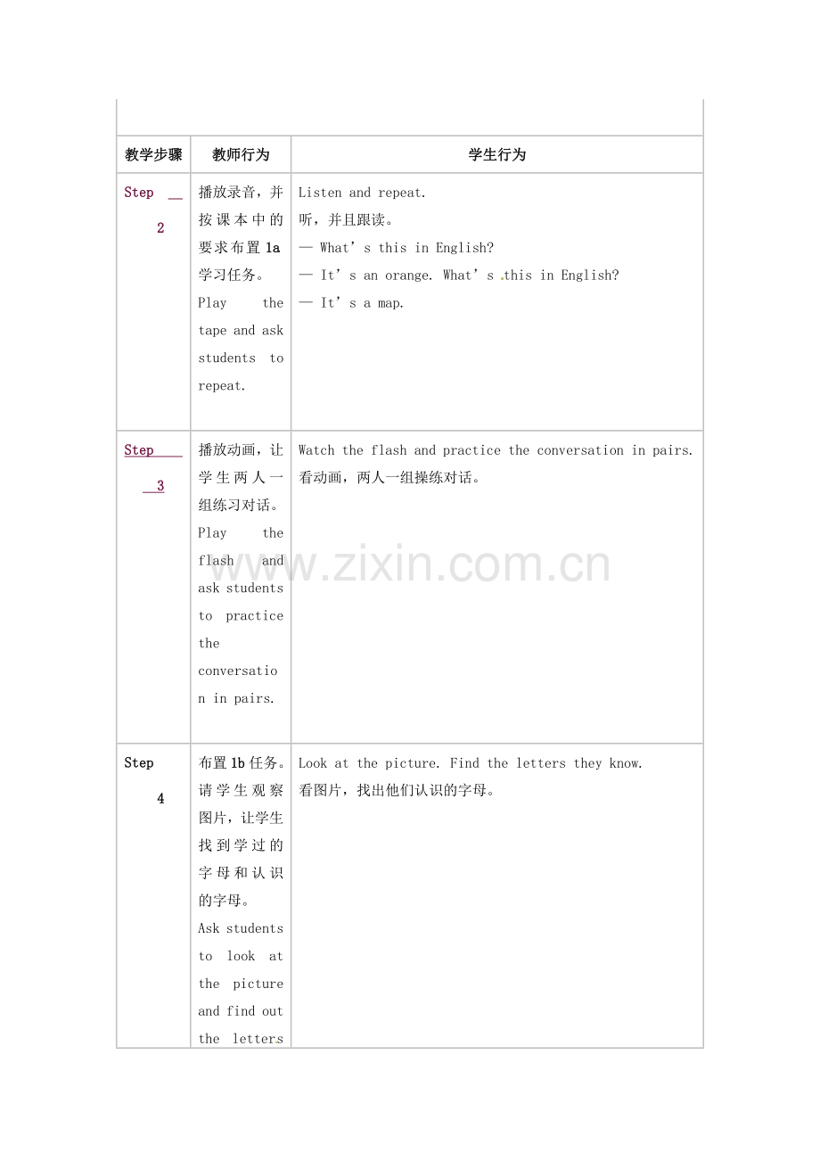 新疆生产建设兵团第五师八十六团第一中学七年级英语上册 Starter Unit 2 What’s this in English？Section A教学设计 （新版）人教新目标版.doc_第2页