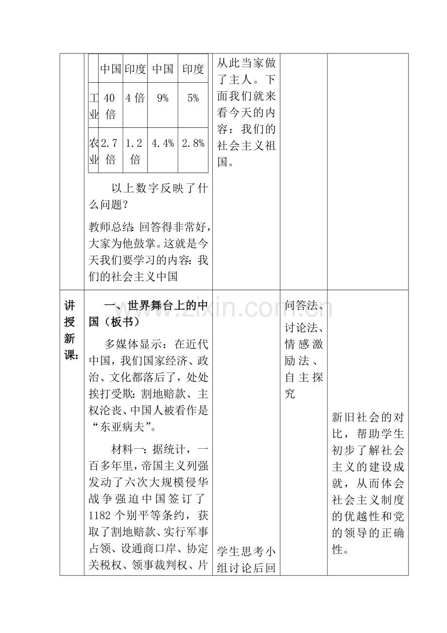 九年级政治第二单元我们的社会主义祖国教学设计表格式教案全国通用.doc_第3页