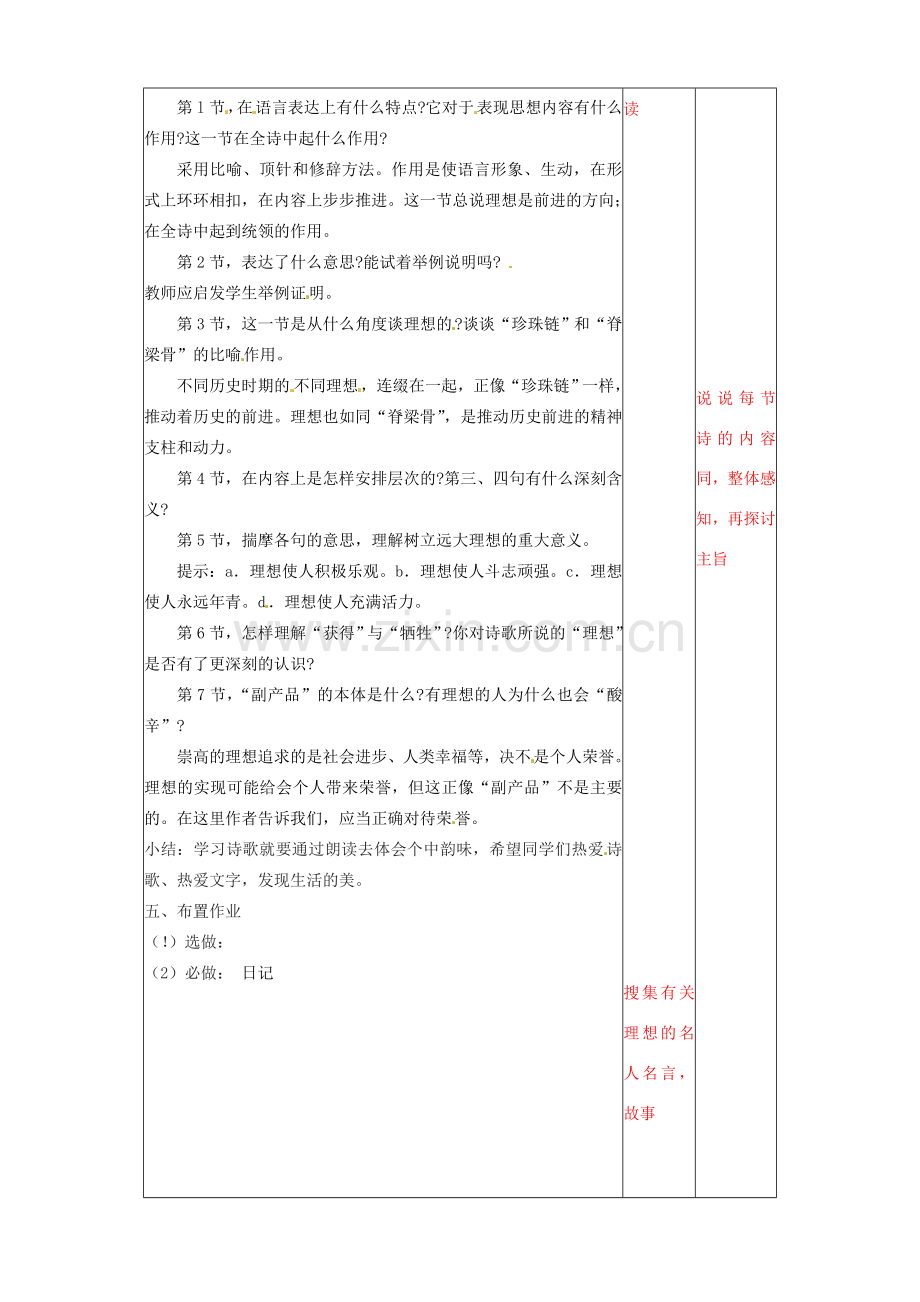 辽宁省大连第76中学七年级语文《理想（1）》教学设计 人教新课标版.doc_第2页