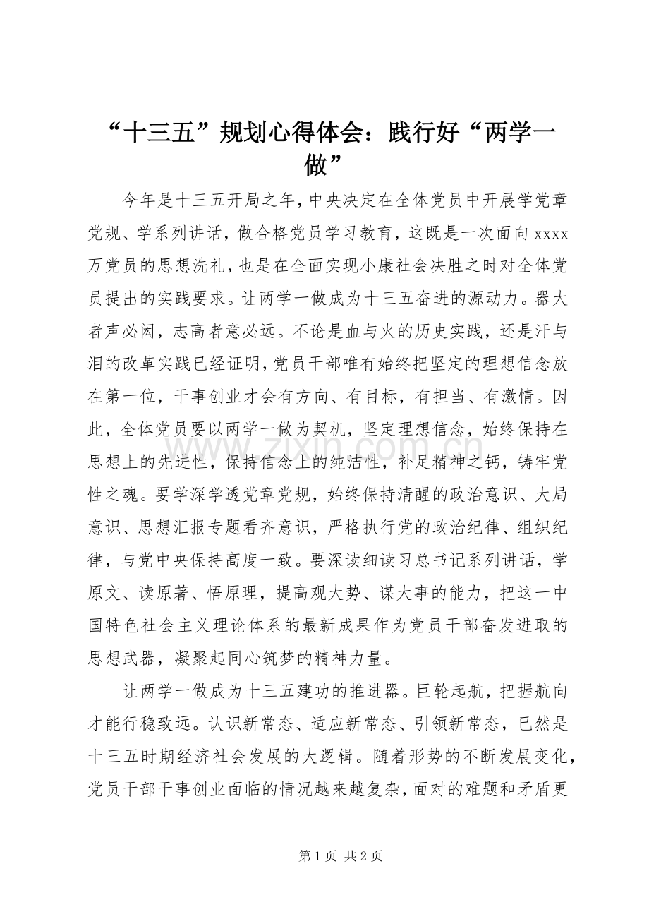 “十三五”规划心得体会：践行好“两学一做”.docx_第1页