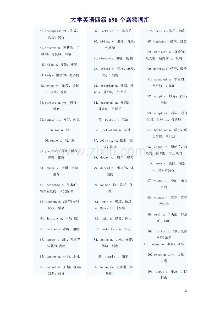 考生必看：大学英语四级690个高频词汇（全）.doc_第2页