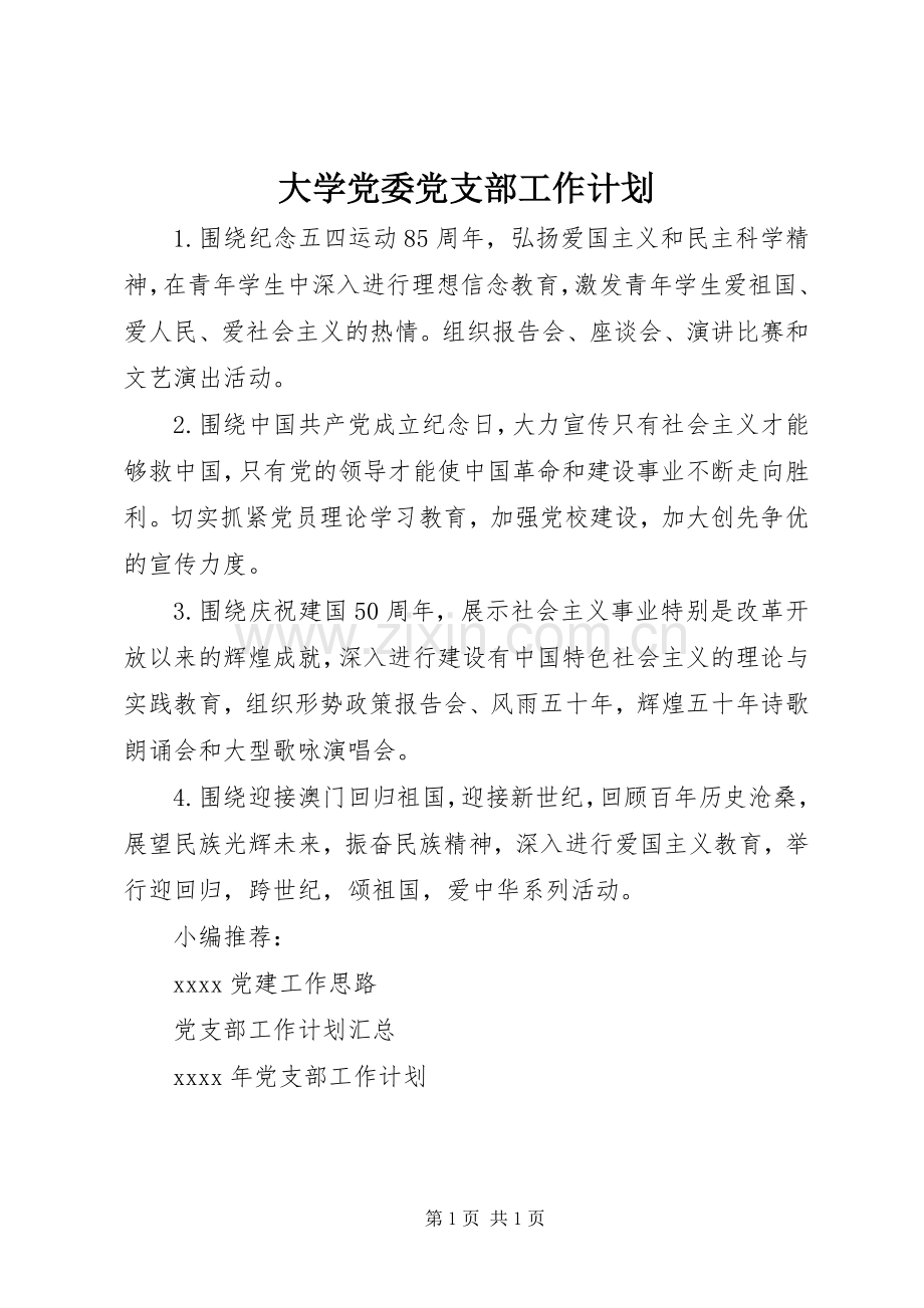 大学党委党支部工作计划.docx_第1页