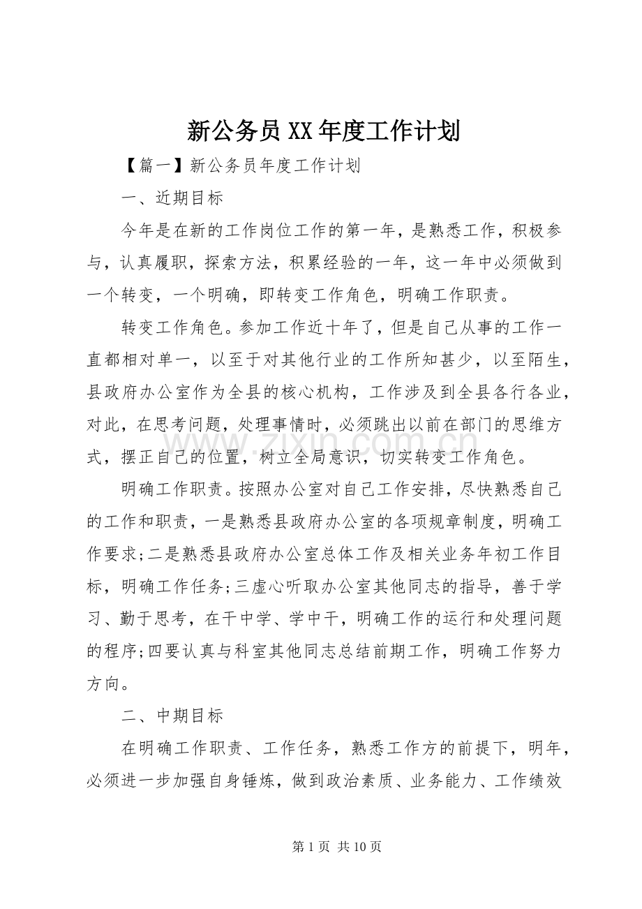 新公务员XX年度工作计划.docx_第1页