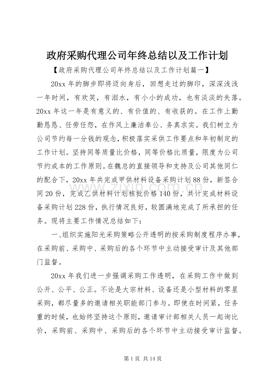 政府采购代理公司年终总结以及工作计划.docx_第1页