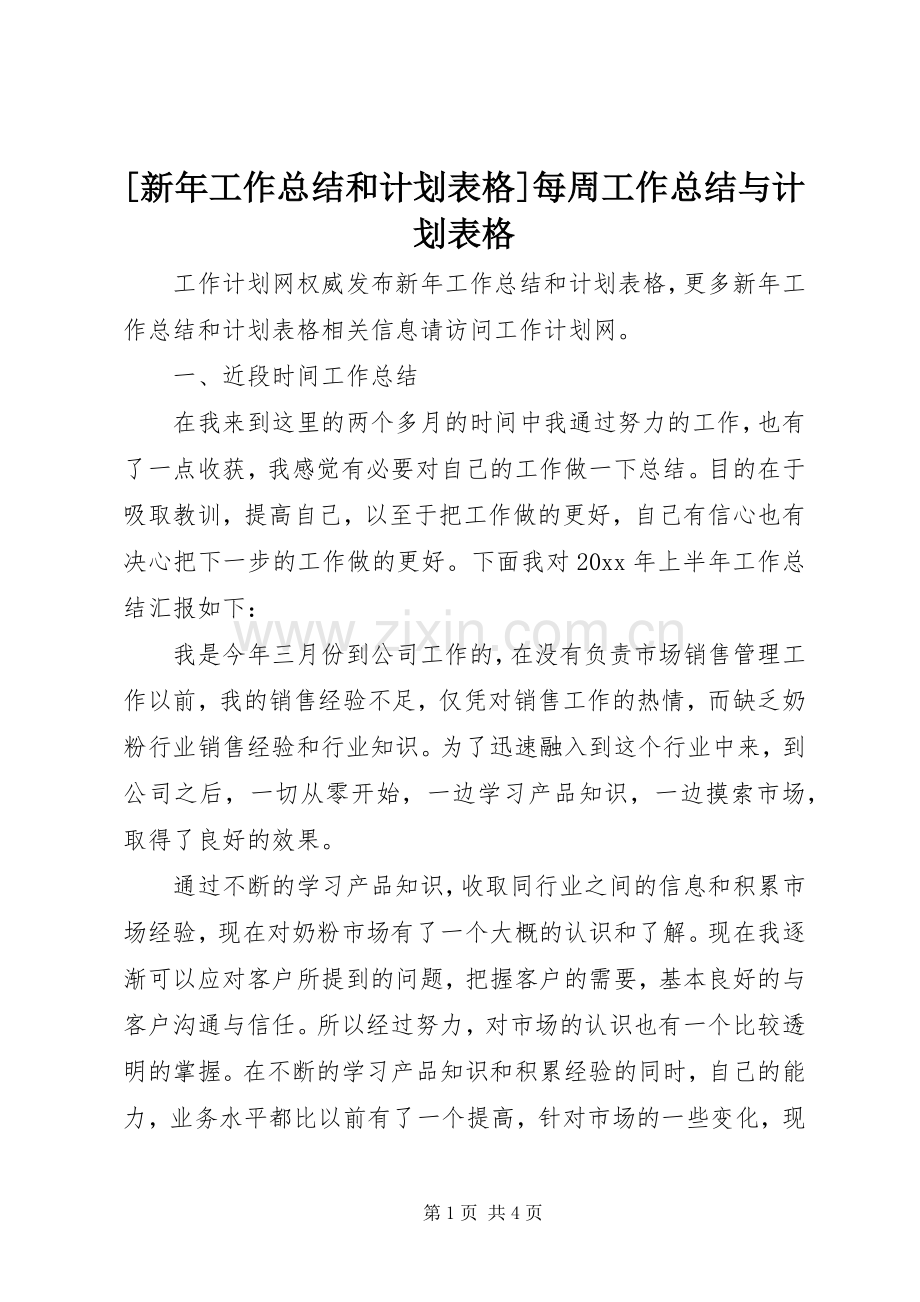 [新年工作总结和计划表格]每周工作总结与计划表格.docx_第1页