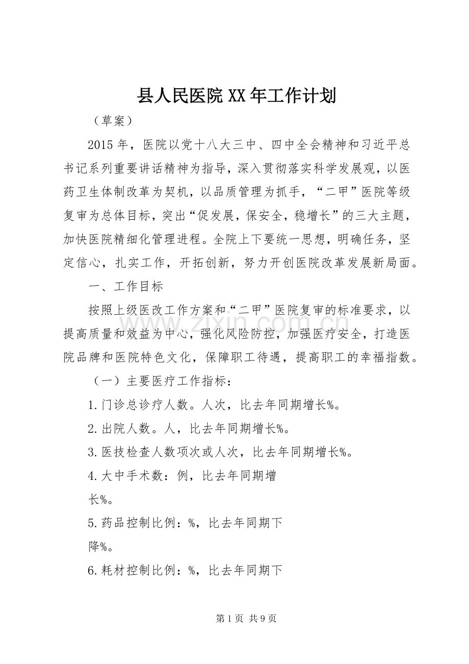 县人民医院XX年工作计划 .docx_第1页