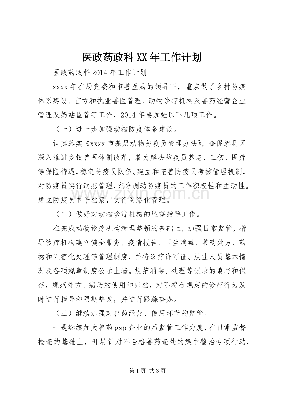 医政药政科XX年工作计划.docx_第1页