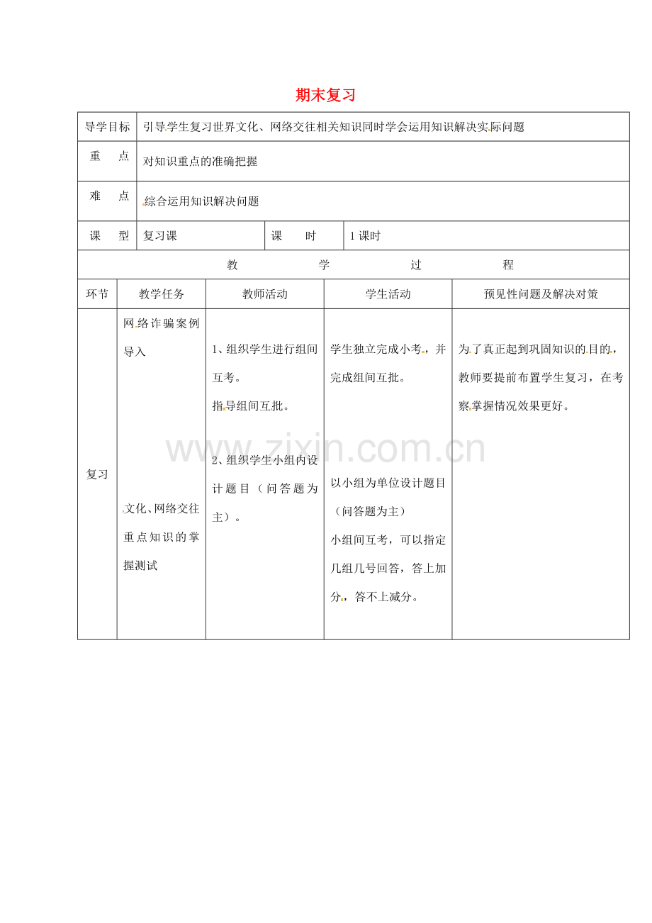 （秋季版）吉林省通化市七年级道德与法治上册 期末复习教案3 新人教版-新人教版初中七年级上册政治教案.doc_第1页