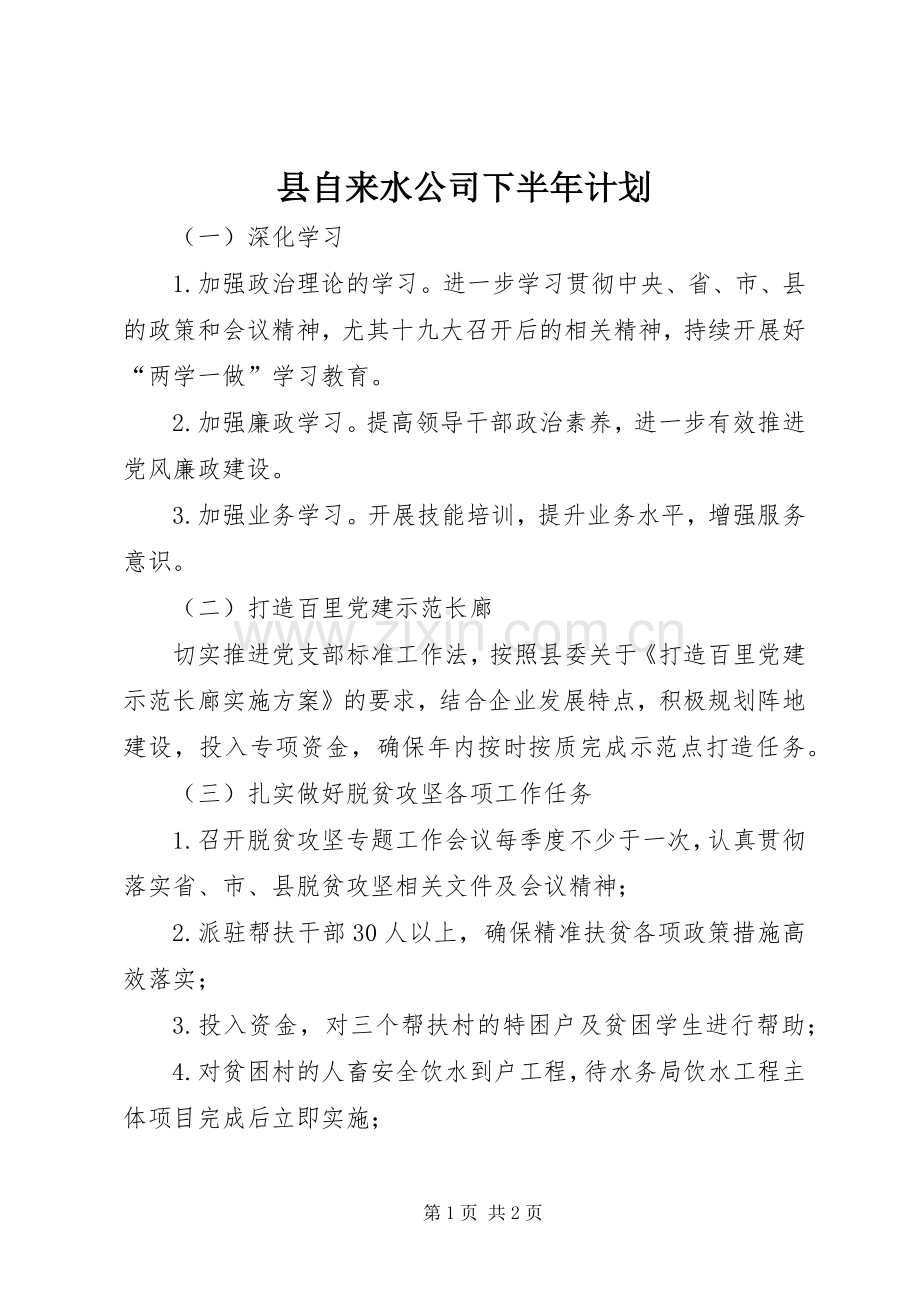 县自来水公司下半年计划.docx_第1页