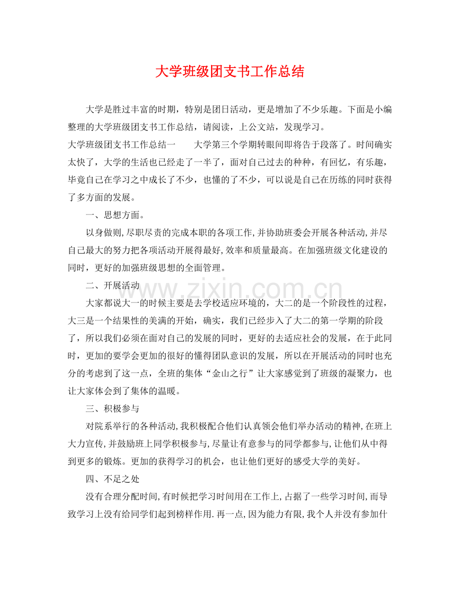 大学班级团支书工作总结 .docx_第1页