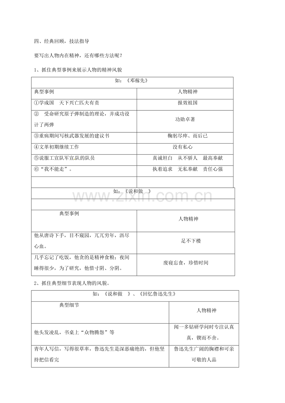 广东省河源市七年级语文下册 第一单元 写作《写出人物的精神》教学设计 新人教版-新人教版初中七年级下册语文教案.doc_第2页