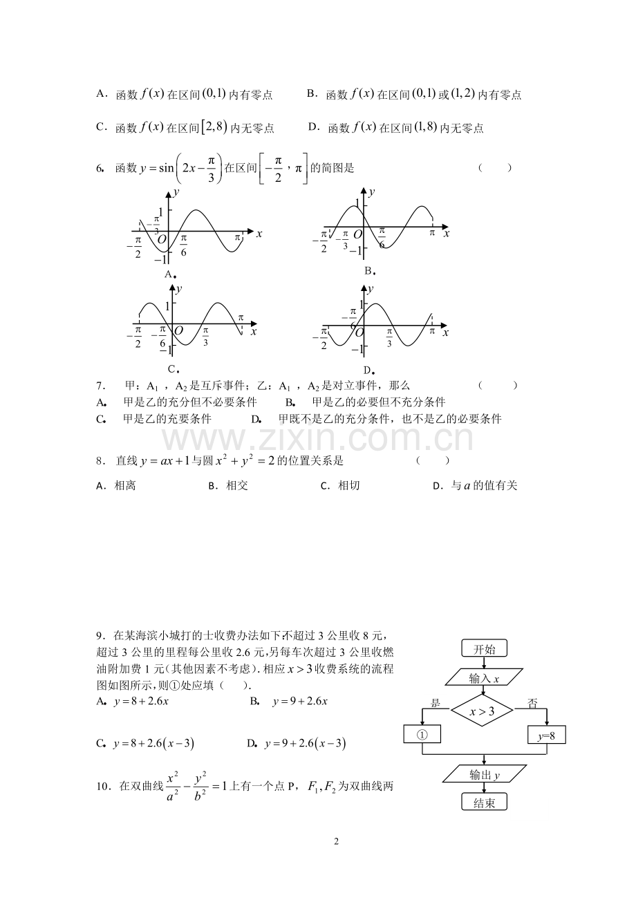 广东执信、中山纪念、深圳外国语三校2009届高三下期模拟联考数学文科试题.doc_第2页