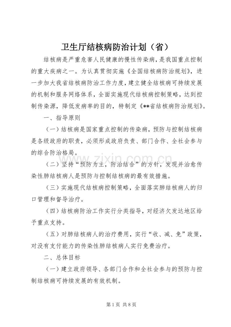 卫生厅结核病防治计划（省）.docx_第1页