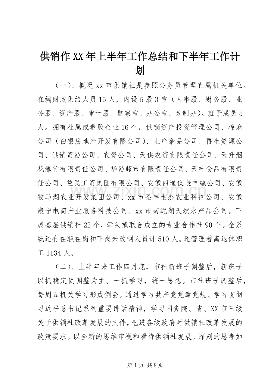 供销作XX年上半年工作总结和下半年工作计划.docx_第1页