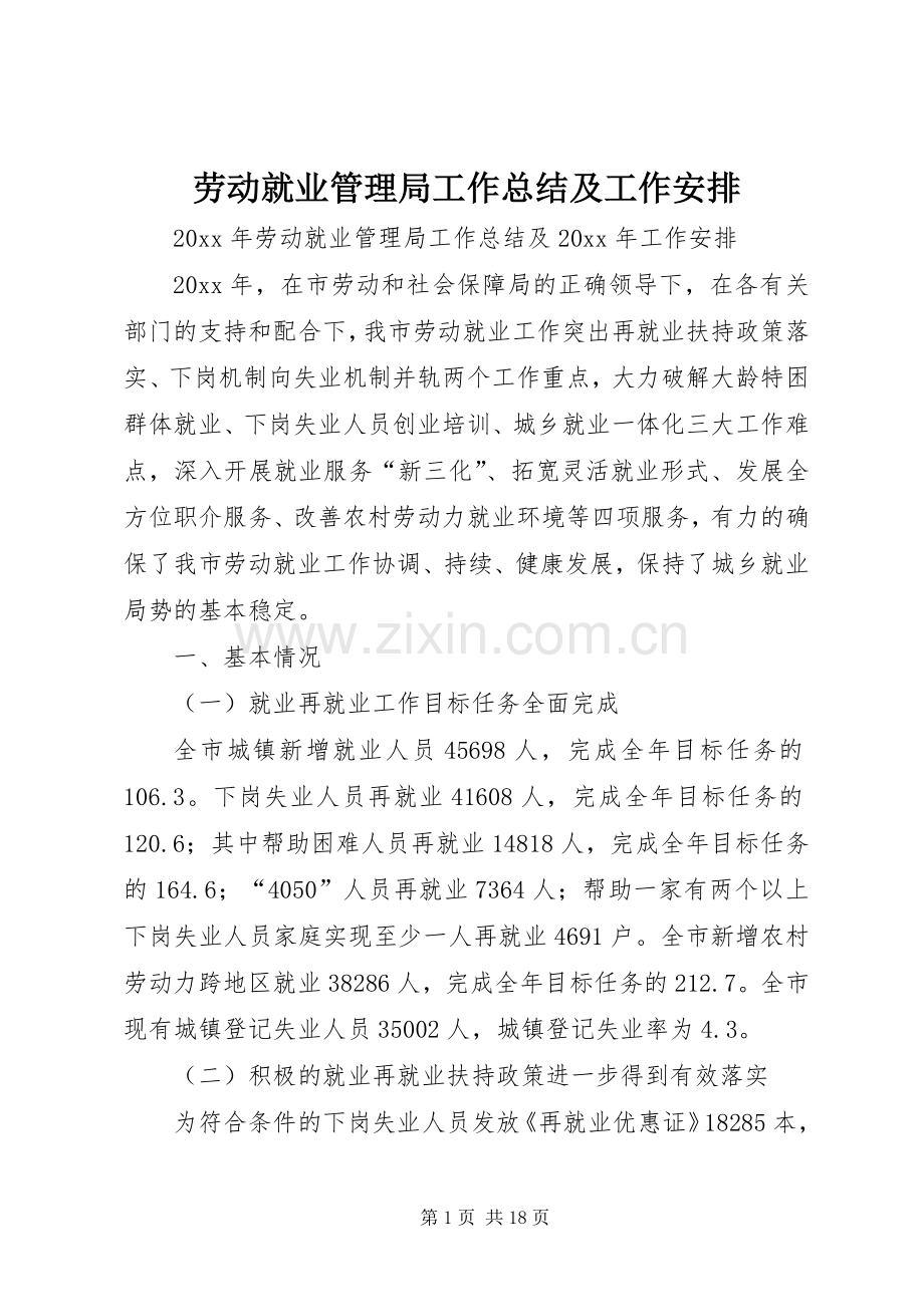 劳动就业管理局工作总结及工作安排.docx_第1页