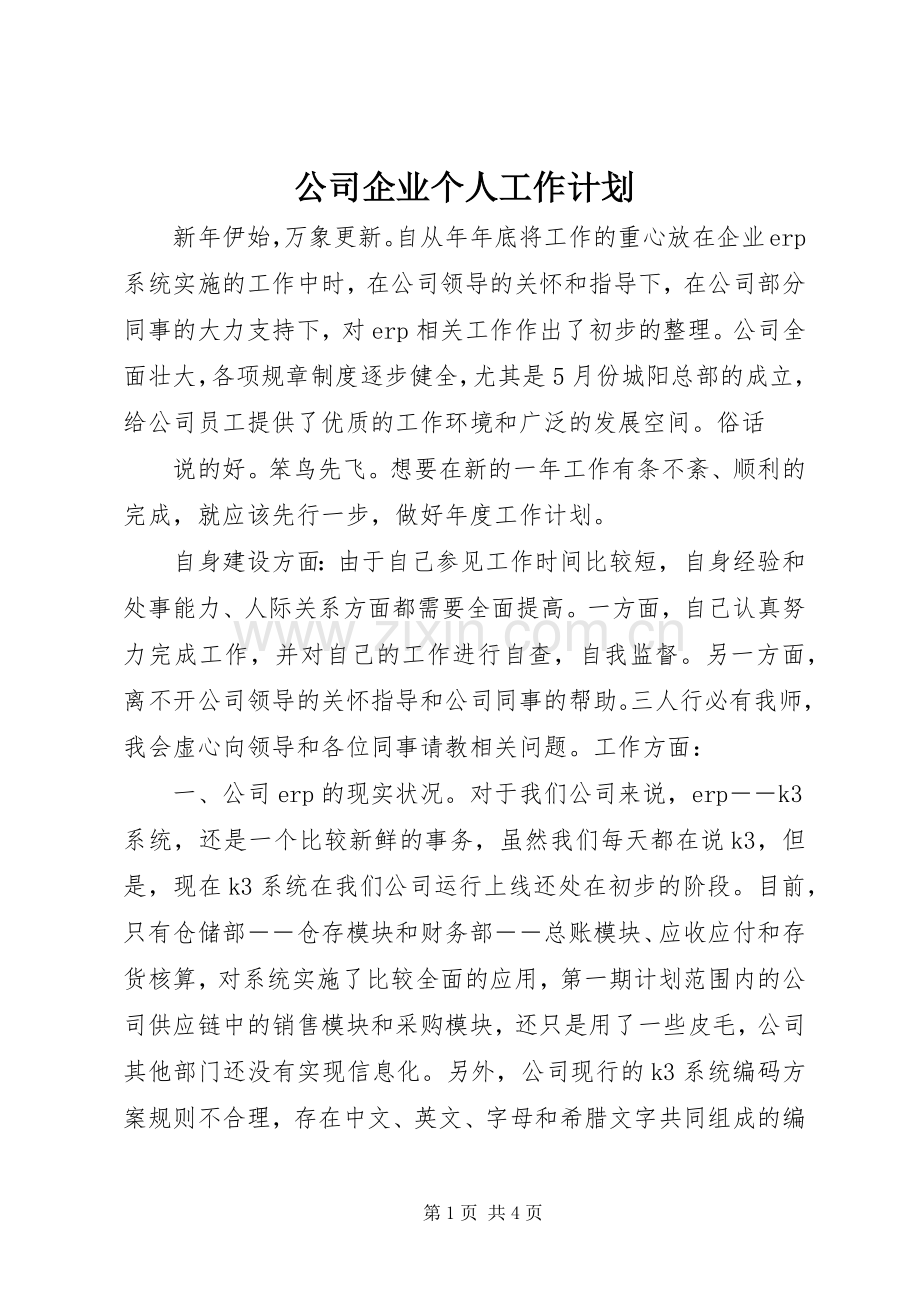 公司企业个人工作计划.docx_第1页