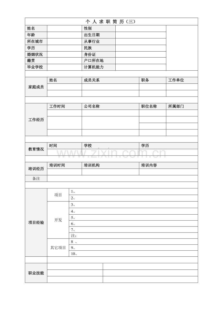 单位企业面试应聘个人简历模版 空白表格.doc_第3页