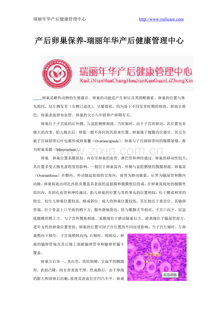 产后卵巢保养-瑞丽年华产后健康管理中心.doc_第1页