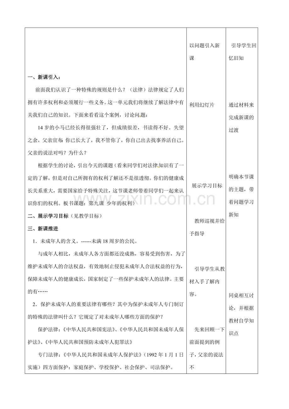 七年级政治下册 第9课 少年的权利第一课时教案 教科版.doc_第2页